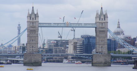 Tower Bridge as seen from the upstairs riverside bar at the Angel