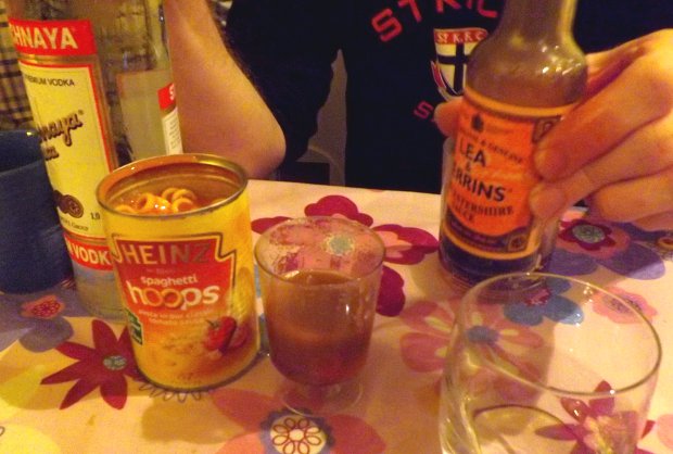 Luckily, I avoided having to drink a Hoopy Mary, improvised by a friend in the absence of tomato juice.