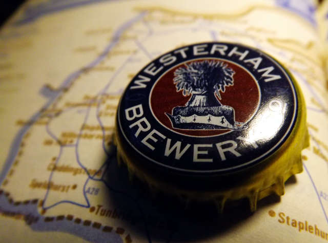 Westerham beer bottle cap on a map of Kent.