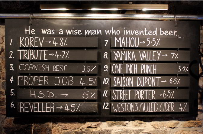 The beer list at the Samuel Jones, Exeter, 17 January 2015.