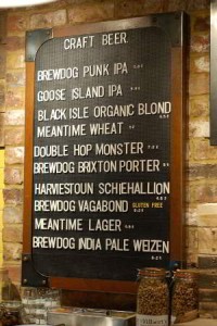 Keg beer list at the Grain Store, Cambridge, by Pints and Pubs, used with permission.