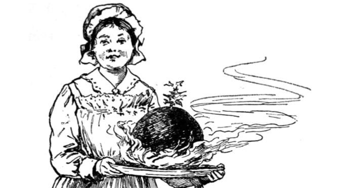 Victorian christmas pudding illustration.