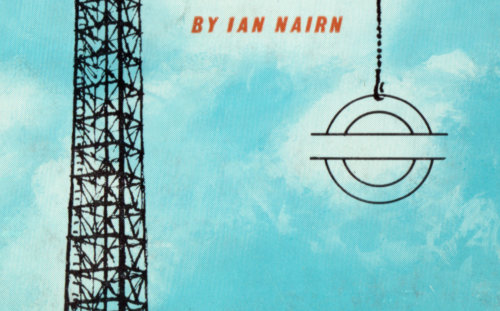Detail from the cover of MODERN BUILDINGS IN LONDON: London Transport roundel and crane.