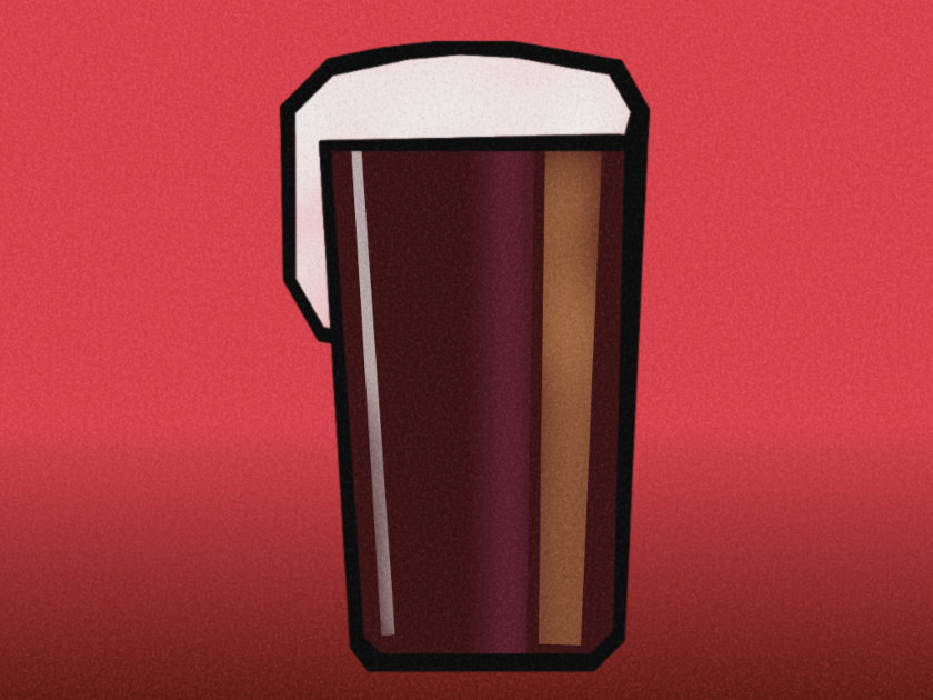 A vaguely Art Deco illustration of a pint of dark beer.