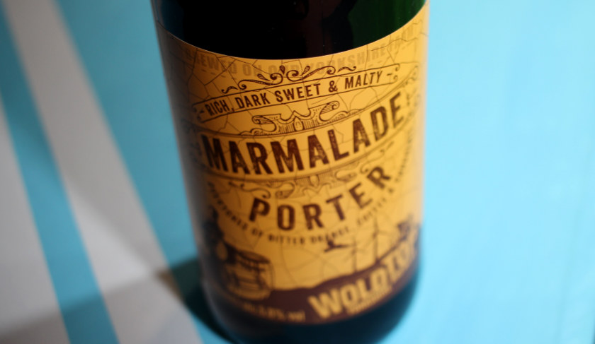 Marmalade Porter bottle -- orange label against blue background.
