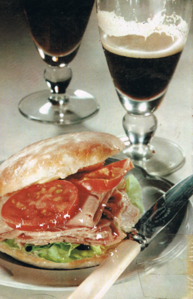 The rear cover: a ham roll with a glass of Guinness.