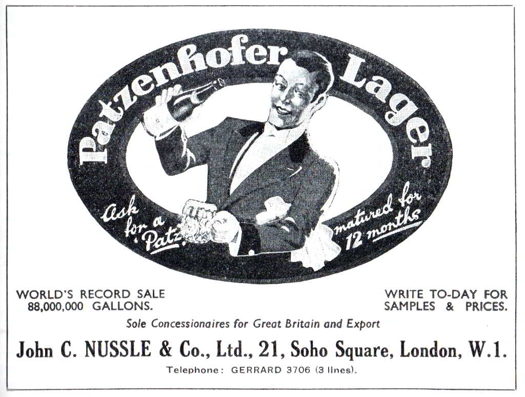 Patzenhofer Lager advert, 1937.