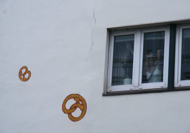 Pretzels painted on a wall in Luebeck, Germany.