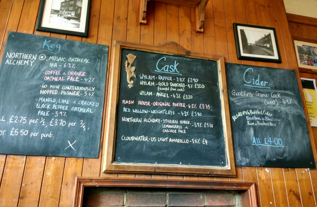 Price list in a pub.