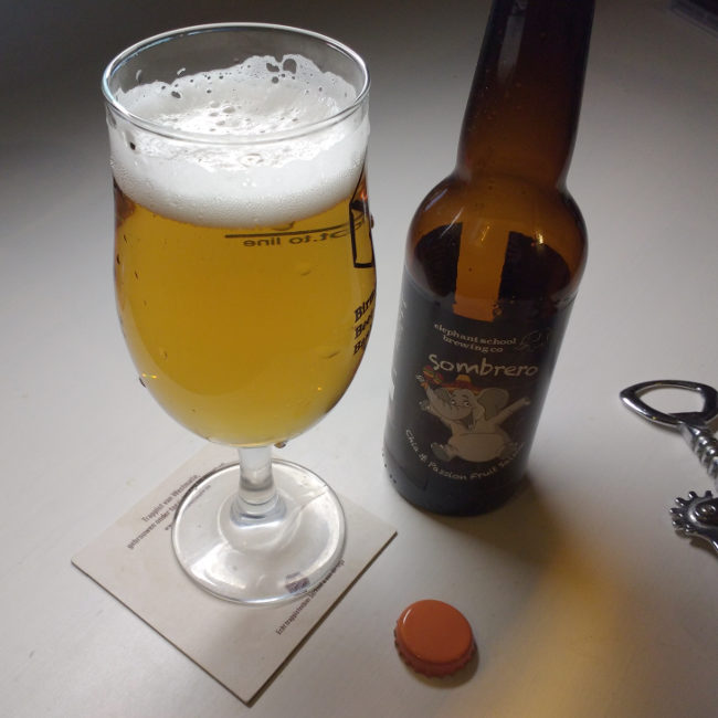 Sombrero Saison in the glass. (Golden beer.)