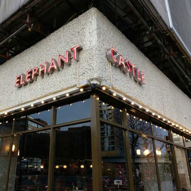 The Elephant & Castle neon sign in 2017.