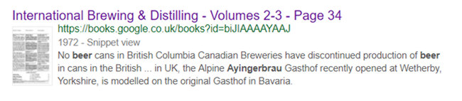 A Google Books snippet view extract from International  Brewing & Distilling from 1972 which mentions an Ayingerbrau Gasthof opening at Wetherby in Yorkshire.