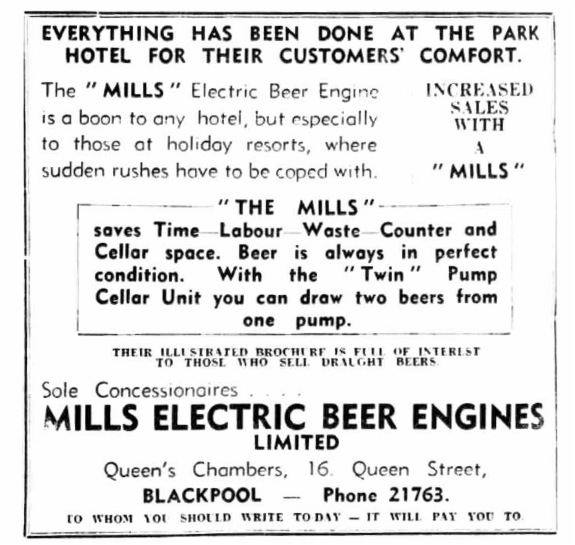 Mills Electric Beer Engine advertisement.