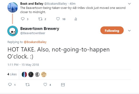 Twitter conversation: a takeover is not going to happen, says Beavertown.