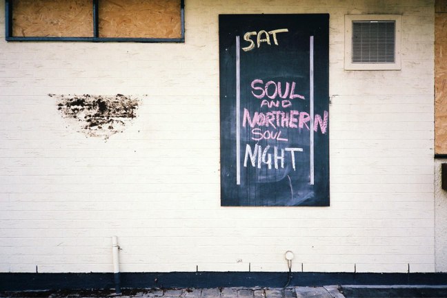 Sign on the side of the pub advertising Northern Soul.