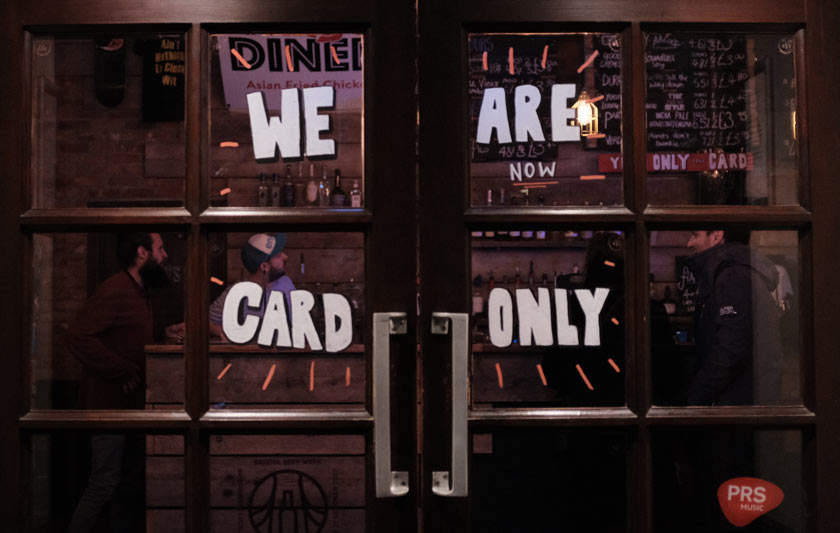 "We are card only" -- sign on a pub door.