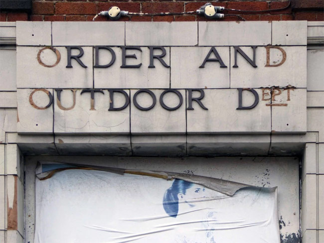 Order and Outdoor Dept. sign.