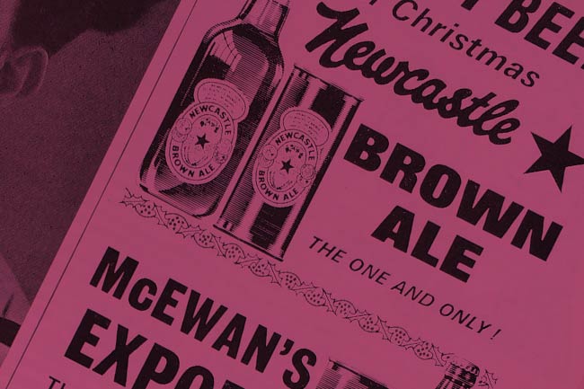 A vintage ad for Newcastle Brown Ale.