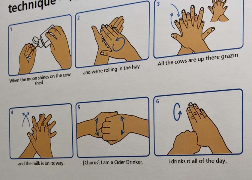 Handwashing advice using the lyrics of 'I Am a Zyder Drinker' by the Wurzels.