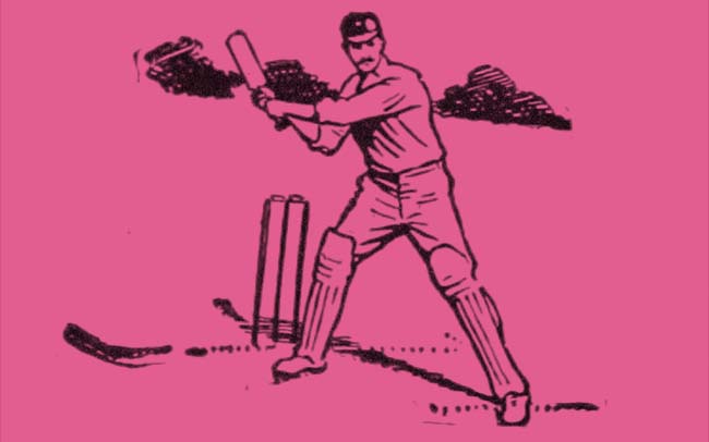 Vintage illustration: a man playing cricket.