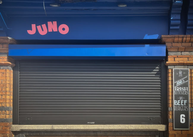 The shuttered front of Juno.