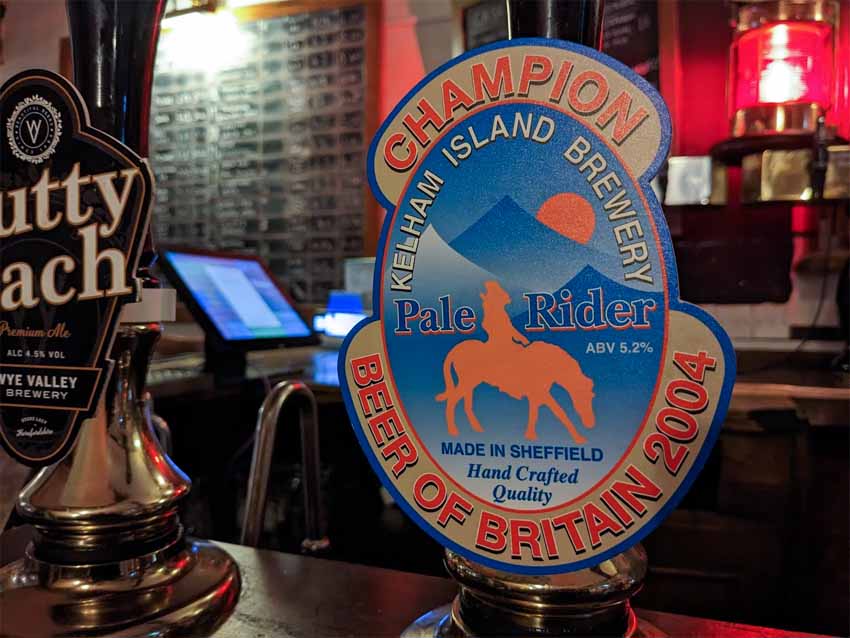 The pump clip for Pale Rider with MADE IN SHEFFIELD.