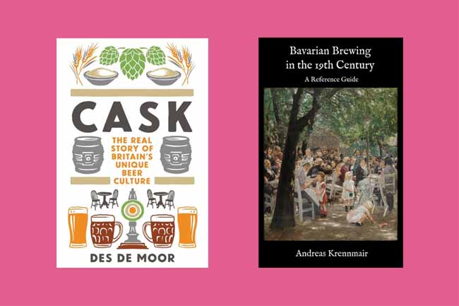 The covers of Cask by Des de Moor and Bavarian Brewing in the 19th Century by Andreas Krennmair.
