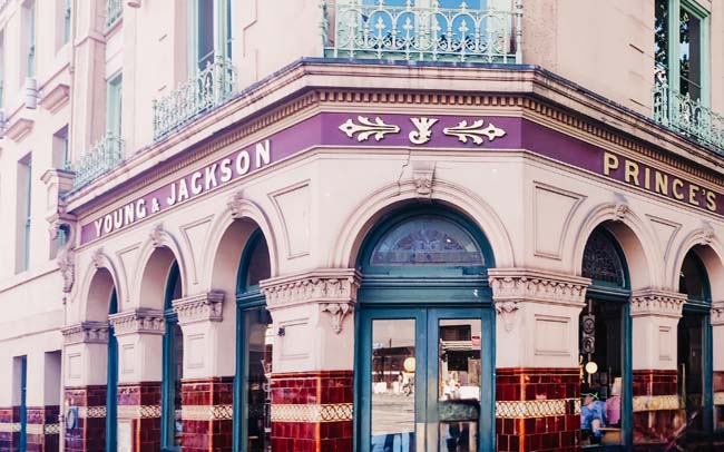 An ornate pub-hotel in Adelaide with tiles and Victorian lettering: "Young and Jackson".